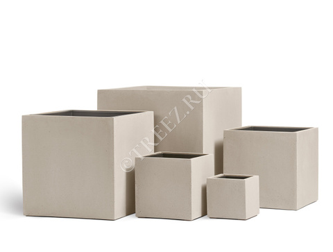 Кашпо TREEZ Effectory - Beton - Куб - Белый песок