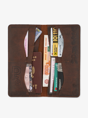 Бумажник «Всё в одном» из натуральной кожи Крейзи, коричневого цвета