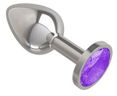 Серебристая анальная втулка с фиолетовым кристаллом - 7 см. - 