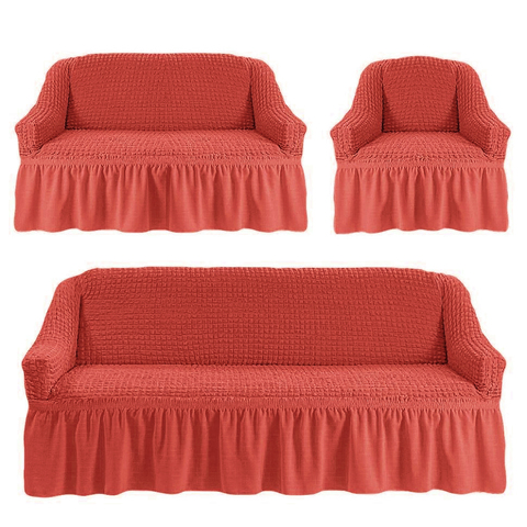 Чехлы на трехместный диван и двухместный диван + кресло,терракотовый
