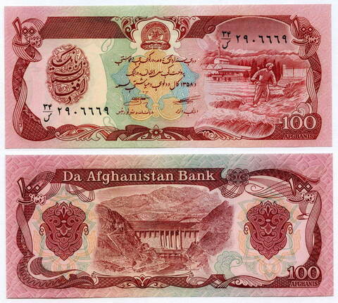 Банкнота 100 афгани 1991 год. Афганистан. UNC