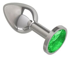 Серебристая анальная втулка с зеленым кристаллом - 7 см. - 