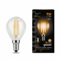 Лампа Gauss LED Filament Шар 9W E14 680lm 2700K  105801109