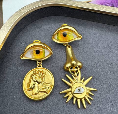 73127- Серьги ГЛАЗА ассиметричные в стиле Schiaparelli с подвесками