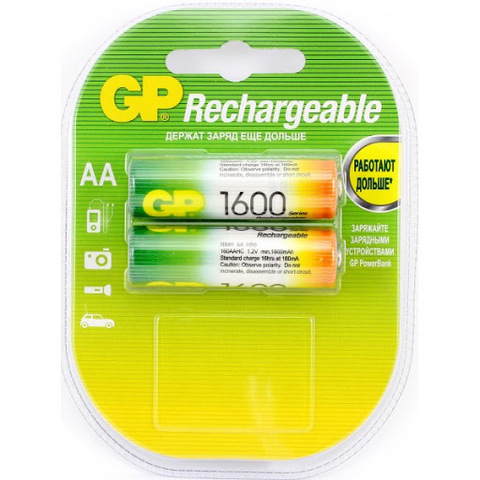 Аккумуляторная батарейка 1600 mAh GP R6 (AA) (блистер, 2 шт.)