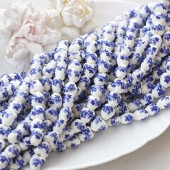 Бусина Сердце, керамика, белая с синей росписью, 12 мм, 1 шт, МК001