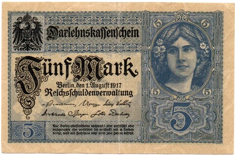 Банкнота 5 марок 1917 год Германская Империя
