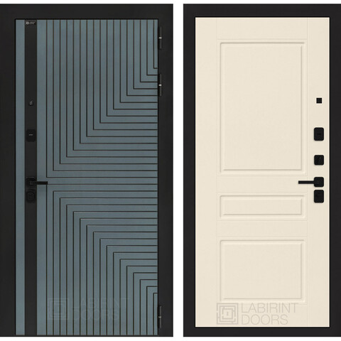 Входная металлическая дверь Кредор Черный кварц 03 Крем софт (матовый без текстуры)/ Велютто верде с патиной