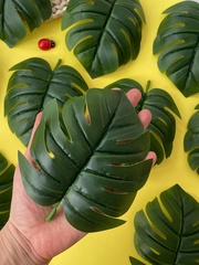 Монстера, лист реалистичный, зелень искусственная, 13*14 см., набор 15 листьев.