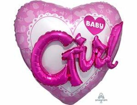 Фольгированный шар ДЖАМБО Baby Girl сердце розовое