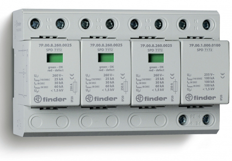 Устройство защиты от импульсных перенапряжений УЗИП тип 1+2 (3 варистор/искровый разрядник + 1 искровый разрядник); модульный, ширина 144мм; степень защиты IP20
