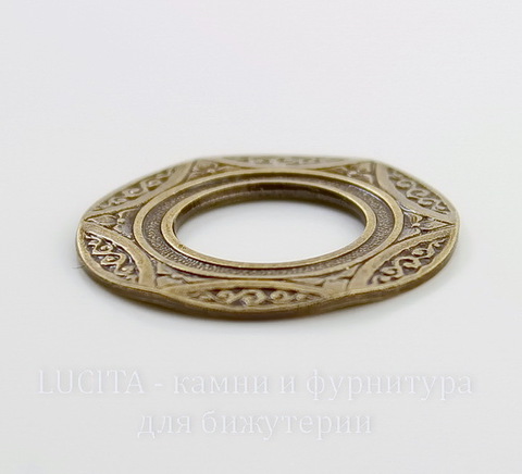 Винтажный декоративный элемент - рамка "Узор" 26 мм (оксид латуни)