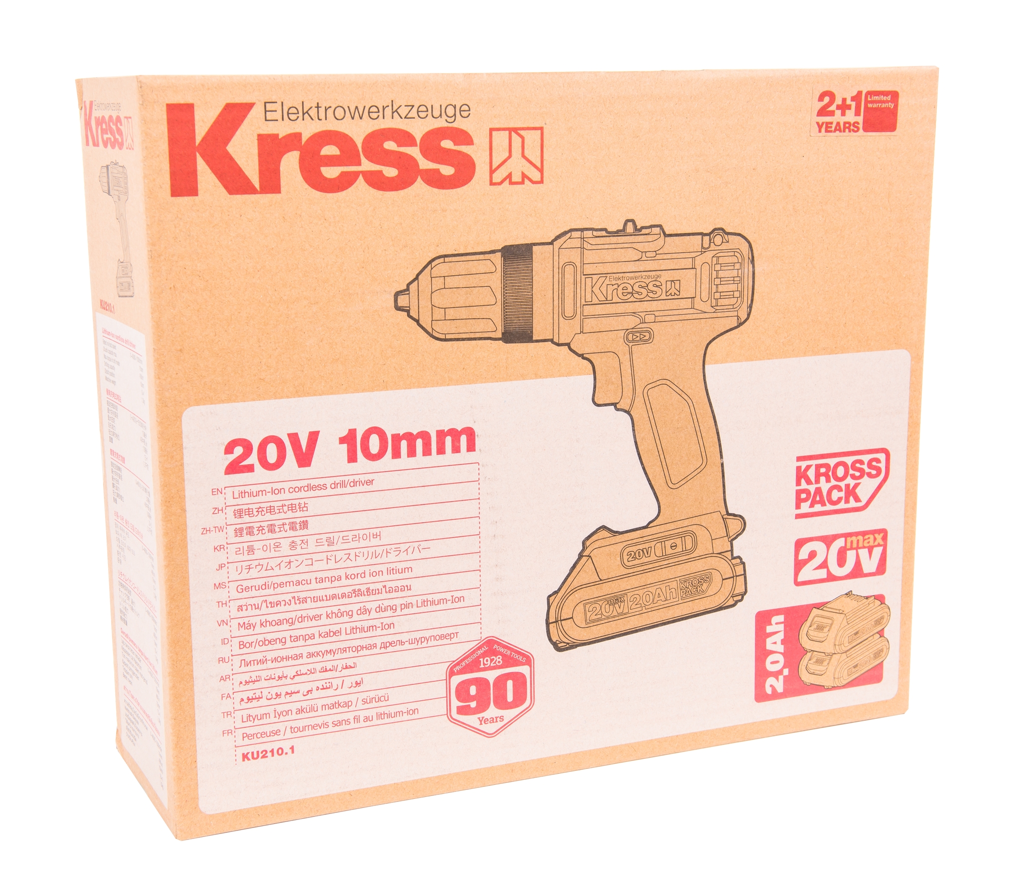 Дрель-шуруповерт аккумуляторная KRESS KU210.1, 20В, 2Ач x2, кейс