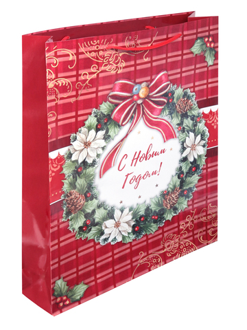 Пакет подарочный с глянцевой ламинацией 32,4х44,5х10,2 см (XL) Рождественский венок, 157 г