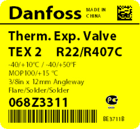 Корпус клапана Danfoss TX 2/TEX 2 068Z3311 (R22/R407C, MOP 100) с термочувствительным элементом под отбортовку/под пайку