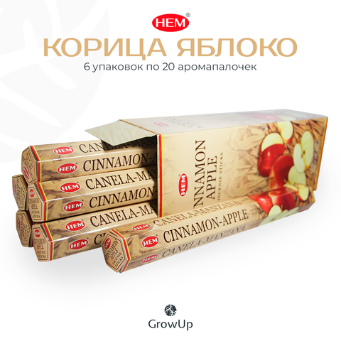 Набор ароматических благовоний палочек HEM Корица Яблоко, 6 уп по 20 шт