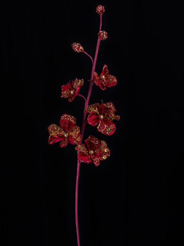 Веточка с оридеями 64см ChristmasDeLuxe бордовая с золотом