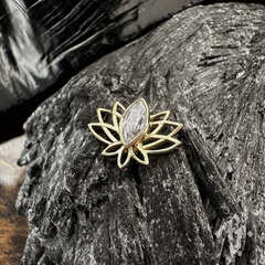 Накрутка "Lotus" - Желтое золото - White CZ