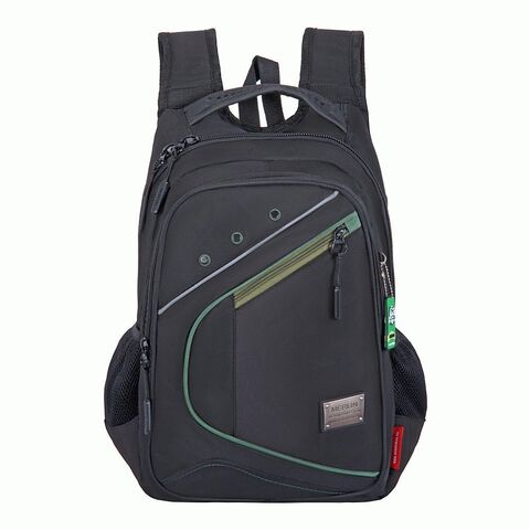 Городской мужской черный с зеленым ортопедический рюкзак MERLIN (Across) 43х33х13 см