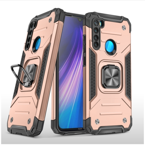 Противоударный чехол Strong Armour Case с кольцом для Xiaomi Redmi Note 8 (Персиковый)