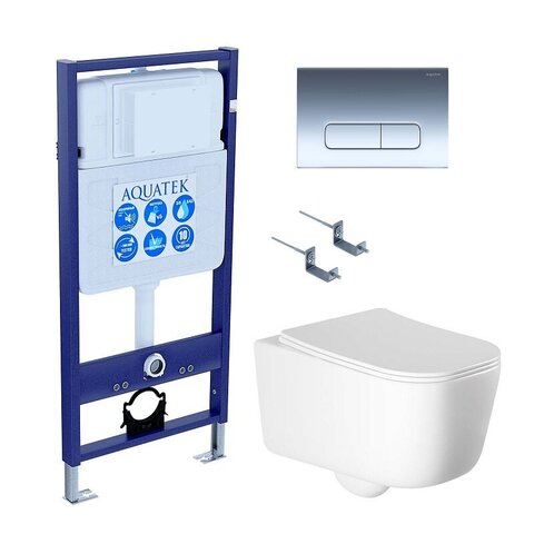 Aquatek SET Aquatek ЛУГАНО-016 4в1 SET Aquatek ЛУГАНО-016 4в1 (рама Aquatek Standard INS-0000012+ кркпеж KKI-0000002+клавиша KDI-0000016+унитаз ЛУГАНО AQ2002-00 с тонким сиденьем soft-c