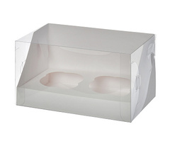 Коробка для 2 капкейков с пластиковой крышкой 180*100*100 мм БЕЛАЯ