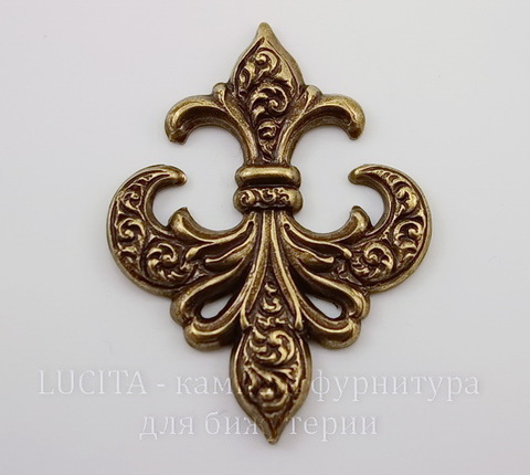 Винтажный декоративный элемент - штамп "Fleur-de-Lys" 37х28 мм (оксид латуни)
