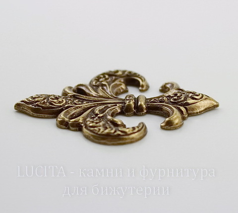 Винтажный декоративный элемент - штамп "Fleur-de-Lys" 37х28 мм (оксид латуни)