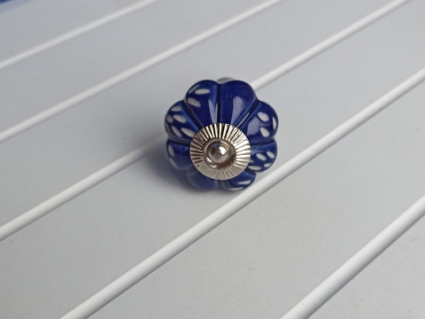 Ручка мебельная керамическая синяя с цветочным узором, арт. 00001060