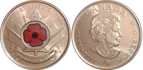 25 центов 90 лет окончания Первой мировой войны 2008 год UNC (Цветная)