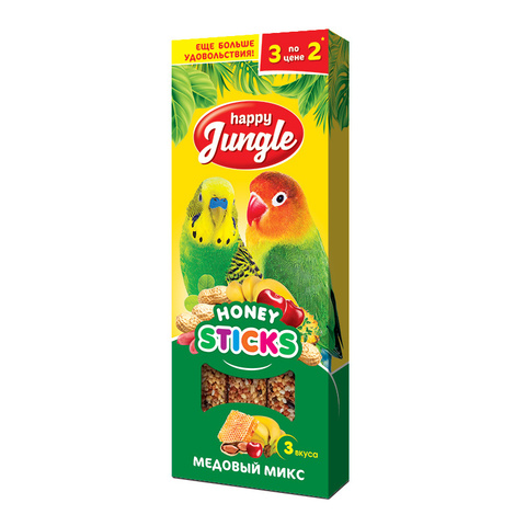 Happy Jungle палочки для птиц микс 3 вкуса 3шт