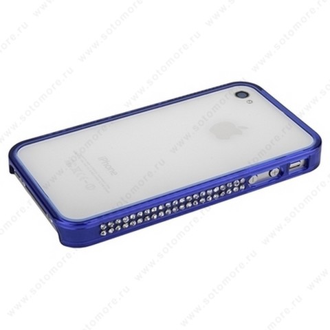 Бампер пластиковый для iPhone 4s/ 4 со стразами синий