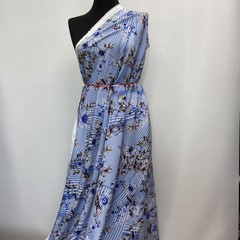 Ткань шелк матовый с эластаном полоска и цветы  1101