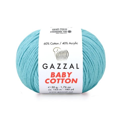 Пряжа Gazzal Baby Cotton 3451 нежная бирюза