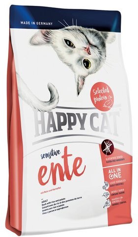 купить Happy Cat Sensitive Grainfree Ente сухой корм для взрослых кошек с чувствительным пищеварением с уткой, рисом, картофелем и клюквой
