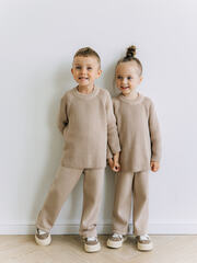 Широкие вязаные брюки, Бежевый