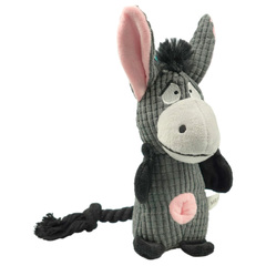 Mr.Kranch игрушка для собак Ослик плюшевая с канатиками,пищалкой и карманом под лакомство 21см серая
