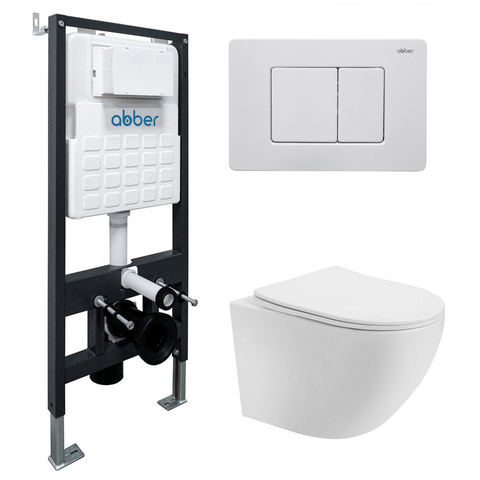Abber AC1100T-AC0105-AC0120MW Комплект подвесной унитаз Abber Bequem AC1100T белый с инсталляцией AC0105 и кнопкой AC0120MW белая матовая
