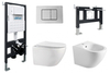 Abber AC1100-AC0105-AC0120-AC1150-AC0101P Комплект Abber унитаз AC1100 белый с инсталляцией AC0105 и кнопкой AC0120 хром, биде AC1150 с инсталляцией AC0101P