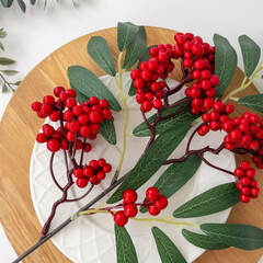 №2 Ягоды рябины на ветке, цвет красный, 53 см, набор 2 ветка.