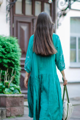 Полюшка. Платье льняное макси асимметричное с вышивкой PL-422569