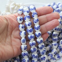 Бусина Сердце, керамика, белая с синей росписью, 12 мм, 1 шт, МК001