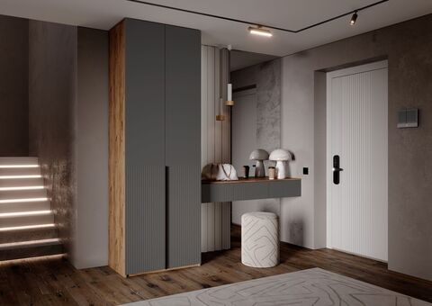 Марвэл Шкаф 2х. ств (доп ящики) и полка косметическая (Браш Графит, Дуб Крафт)