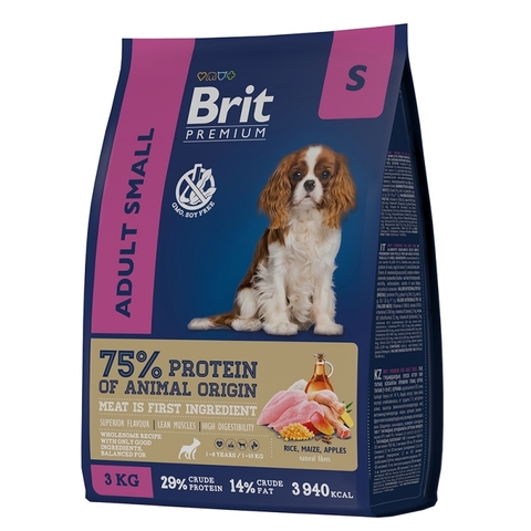 Brit Premium Dog Adult Small с курицей для взрослых собак мелких пород (1–10 кг) 3 кг