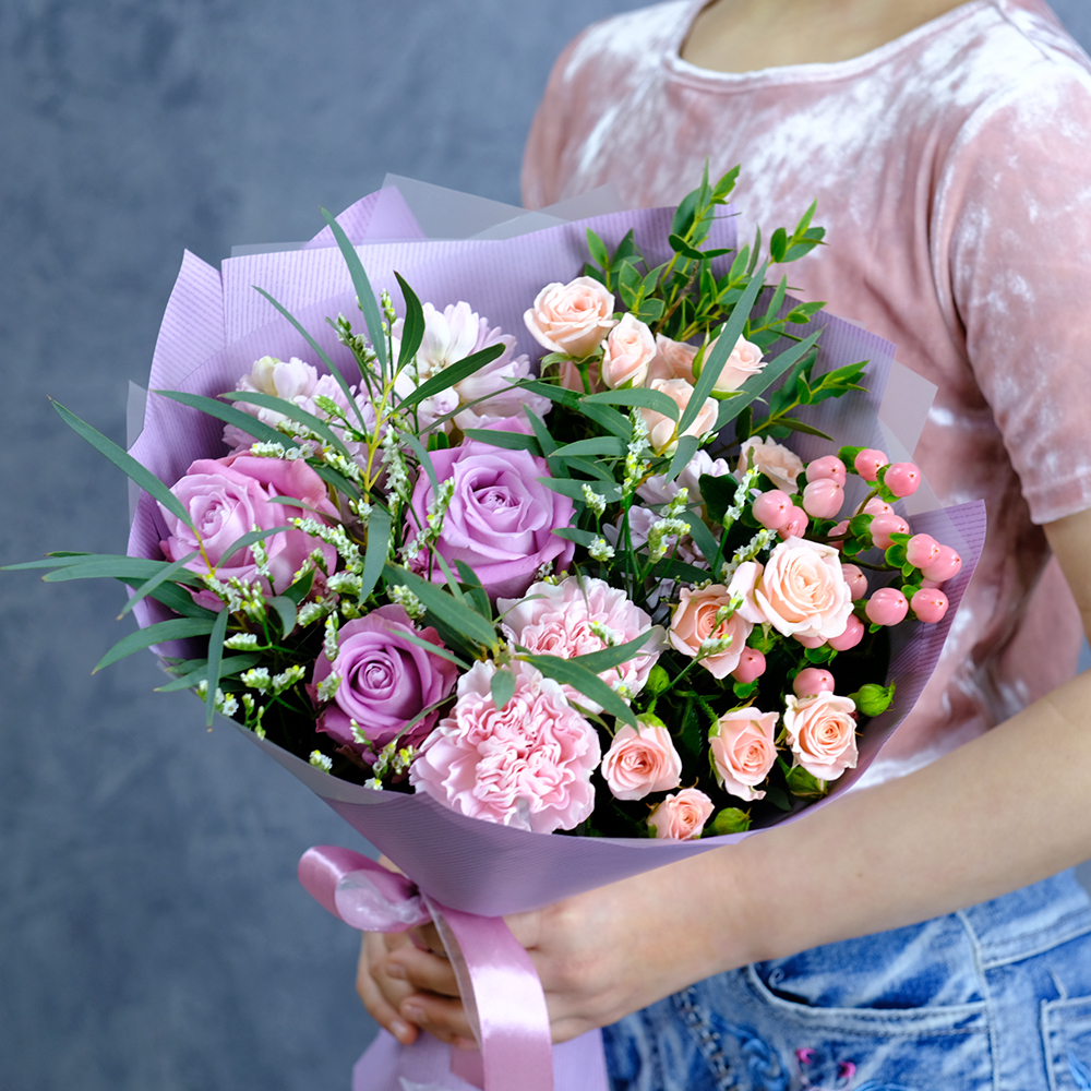 купить весенний букет с гиацинтами сиреневыми цветами Пермь заказать онлайн доставка на дом