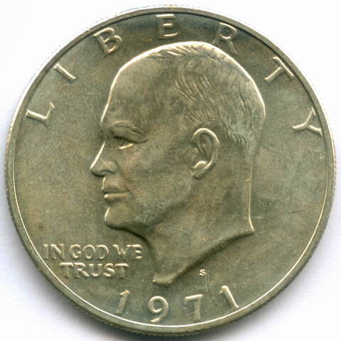 1 доллар 1971 (S). США AU (Лунный). Серебро