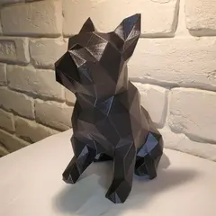 Фигурка БУЛЬДОГ, низкополигональная, дизайнерская. Low Poly Bulldog 24см., черная