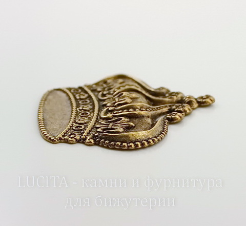 Винтажный декоративный элемент - штамп "Корона" 49х45 мм (оксид латуни)