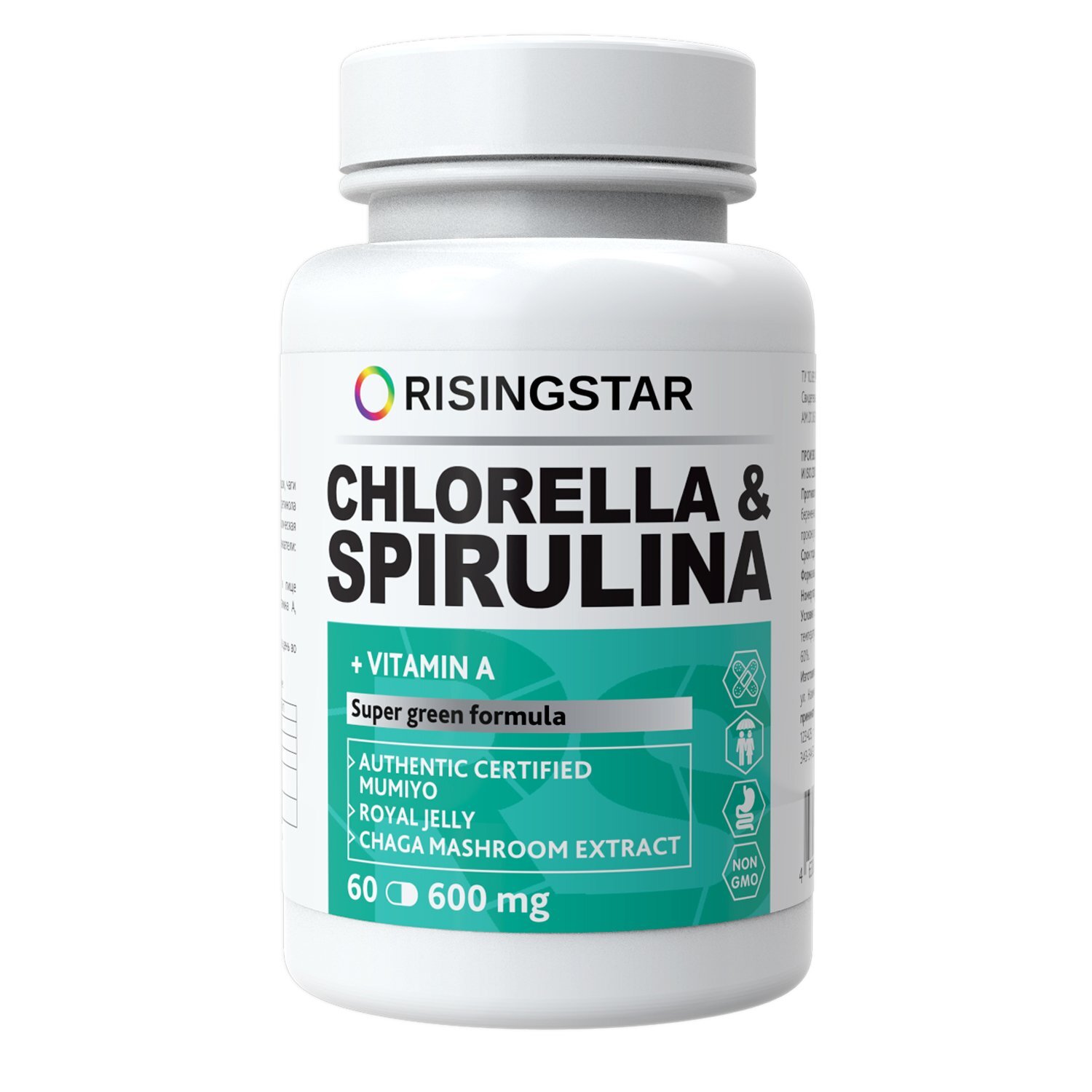 Мумие с хлореллой и спирулиной, Chlorella & Spirulina, Risingstar, 60 капсул