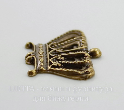 Винтажный декоративный элемент - штамп "Корона" 23х17 мм (оксид латуни)